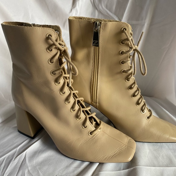 Beige Lace Up Zara Heeled Boots - EU 37 - Picture 1 of 4